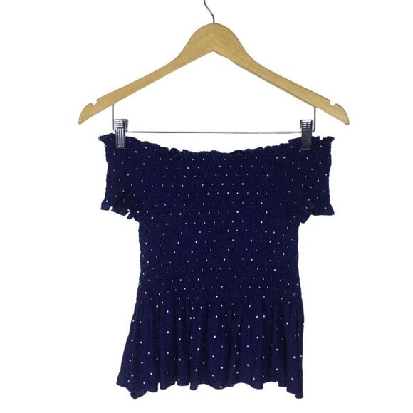 Japna Cropped top  Small Navy blue with white polka dots.   100% Rayon - Picture 3 of 6